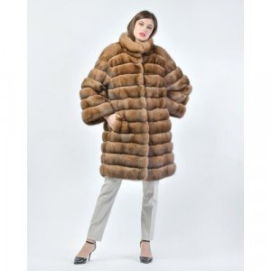 Пальто , соболь, силуэт прямой, пояс/ремень, размер 44, коричневый Gianfranco Ferre. Цвет: коричневый