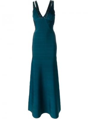 Вечернее платье с V-образным вырезом Hervé Léger. Цвет: синий