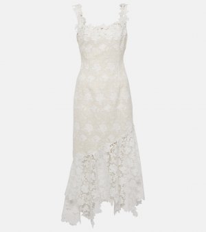 Твидовое платье миди с цветочной кружевной отделкой Oscar De La Renta, белый Renta