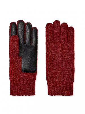 Вязаные кожаные перчатки M на ладонях Ugg, темно-вишневый UGG