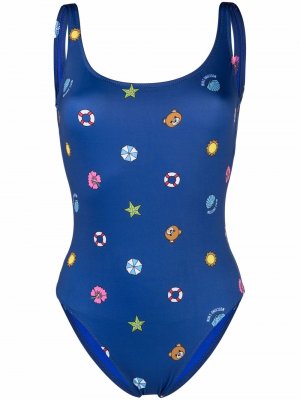 Graphic-print scoop-neck swimsuit Moschino. Цвет: синий