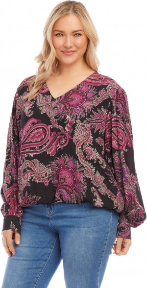 Блузка больших размеров с V-образным вырезом , цвет Paisley Karen Kane