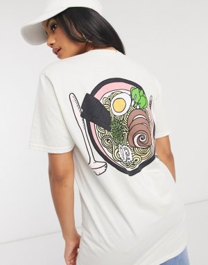 Кремовая oversized-футболка с графическим принтом на спине -Белый New Love Club