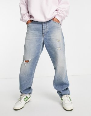 Прямые джинсы грязно-выбеленного цвета с потертостями, изготовленные уменьшенным расходом воды, -Голубой ASOS DESIGN