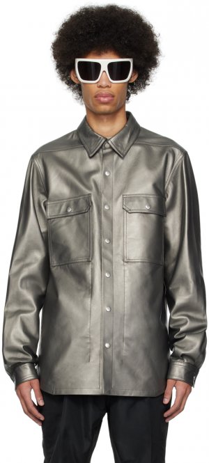 Серебряная кожаная куртка Lido Rick Owens