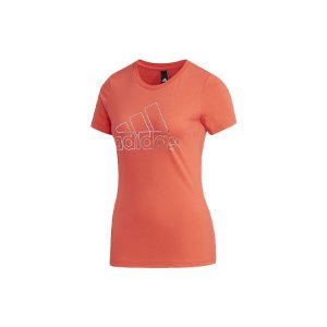 Sporty Pullover Crew Neck Short Sleeve T-Shirt Women Tops Coral-Pink FJ1108 Adidas
