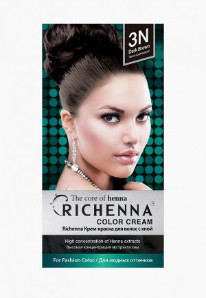 Краска для волос Richenna с хной корейская Color Cream, Dark Brown, 3N. Цвет: черный