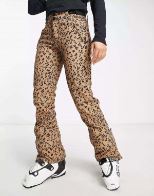 Коричневые лыжные брюки из софтшелла Angle с леопардовым принтом Protest. Цвет: коричневый