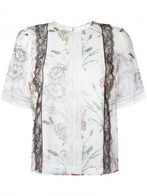 Рубашка с цветочным узором и кружевной отделкой Giambattista Valli. Цвет: белый