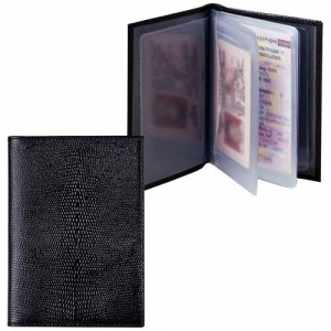 Бумажник водителя BEFLER Ящерица, натуральная кожа, тиснение, 6 пластиковых карманов, черный, BV.1-3