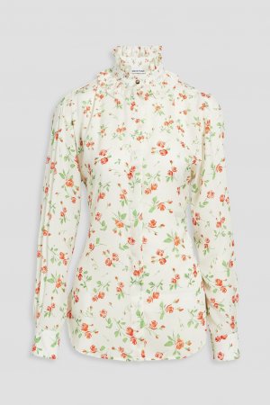 Блузка из крепдешина с оборками и цветочным принтом, белый Paco Rabanne