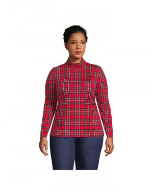Женская легкая приталенная футболка больших размеров с высоким воротником и длинными рукавами Lands' End, цвет Rich burgundy Lands' End