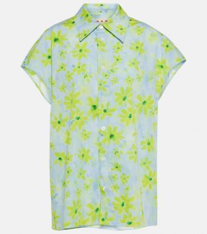 Хлопковая рубашка с цветочным принтом, зеленый Marni
