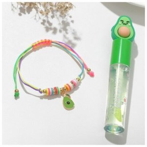 Набор 2 предмета: браслет, блеск для губ Авокадо с листочком, цветной RECOM