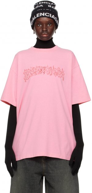 Розовая футболка с принтом Balenciaga