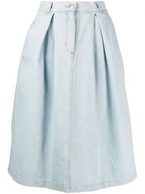 Джинсовая юбка с эффектом потертости и складками Société Anonyme. Цвет: синий