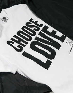 Белая футболка в стиле унисекс из органического хлопка с принтом Choose Love -Белый Help Refugees