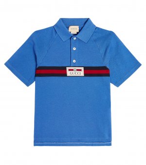 Рубашка-поло из хлопкового пике в полоску web , синий Gucci Kids