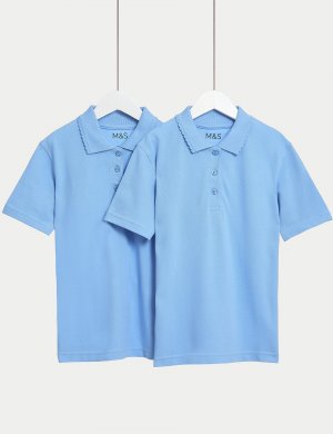 2 пары школьных рубашек-поло с защитой от пятен для девочек (2–16 лет) , синий Marks & Spencer
