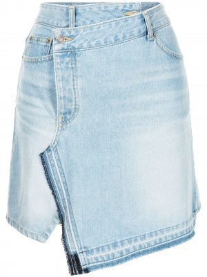 Джинсовая юбка мини с запахом SJYP. Цвет: синий