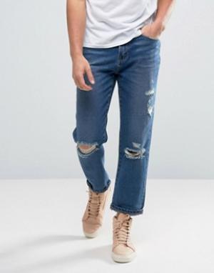 Рваные джинсы с заплатками Skater Waven. Цвет: синий