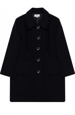 Однобортное пальто свободного кроя с оборками Aletta. Цвет: темно-синий