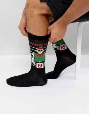 Новогодние носки с эльфами Urban Eccentric. Цвет: черный