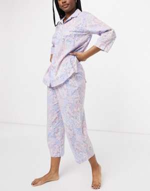 Батистовая пижама с брюками капри и рубашкой лацканами принтом пейсли Lauren by Ralph Lauren-Многоцветный