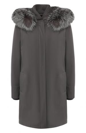 Утепленная куртка с меховой отделкой Loro Piana. Цвет: серый