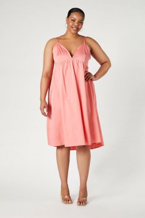 Платье миди в стиле бейбидолл больших размеров с перекрещивающимися принтами , розовый Forever 21