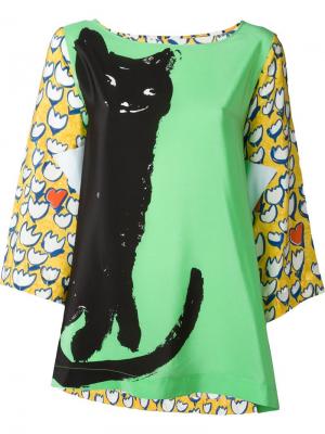 Блузка с принтом кота Tsumori Chisato. Цвет: зелёный