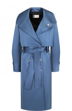 Однотонное пальто с поясом и кейпом Lanvin. Цвет: голубой