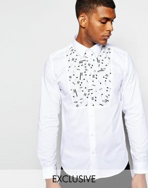 Строгая рубашка с контрастным музыкальным принтом на нагрудной вставке Wincer & Plant. Цвет: белый