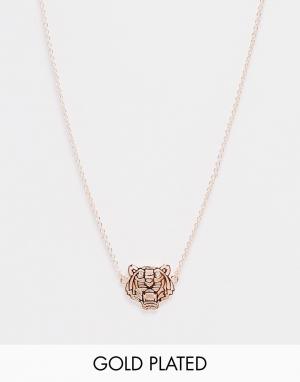 Ожерелье цвета розового золота с подвеской в виде головы тигра Kenzo. Цвет: розовое золото