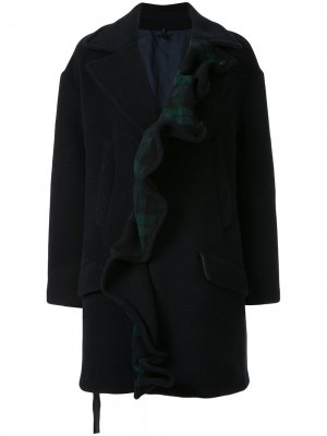 Однобортное пальто с оборками UNRAVEL PROJECT. Цвет: черный