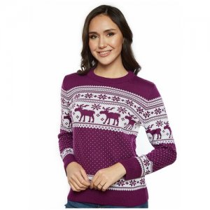 Шерстяной свитер, классический скандинавский орнамент с Оленями и снежинками, натуральная шерсть, фиолетовый цвет, размер L Anymalls. Цвет: фиолетовый