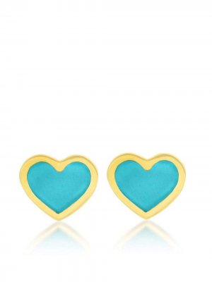 Серьги-гвоздики XS Heart из желтого золота с бирюзой Jennifer Meyer. Цвет: золотистый
