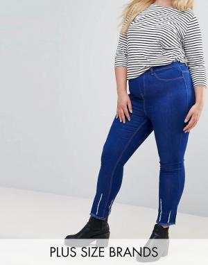 Джеггинсы с рваной нижней кромкой на штанинах New Look Plus. Цвет: синий