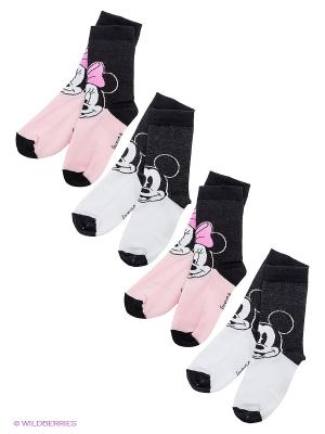 Носки, 4 пары Disney. Цвет: белый, черный, розовый
