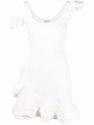 Платье мини с оборками Alexander McQueen. Цвет: белый