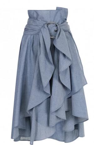 Однотонная джинсовая юбка асимметричного кроя Faith Connexion. Цвет: голубой