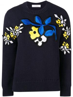 Джемпер с цветочной вышивкой Victoria Beckham. Цвет: синий