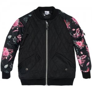 Демисезонная куртка-бомбер для девочки С30W47 016 4г Deux Par. Цвет: черный/розовый