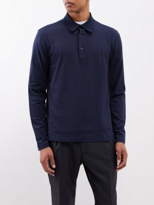 Рубашка-поло из хлопкового джерси с длинными рукавами , синий Brioni