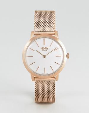 Золотисто-розовые часы с сетчатым ремешком 34 мм Henry London. Цвет: золотой