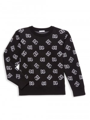 Шерстяной жаккардовый свитер с монограммой для мальчика DOLCE&GABBANA, черный Dolce&Gabbana