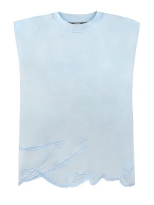 Прямая футболка K/Signature с вышитым декором KARL LAGERFELD. Цвет: голубой