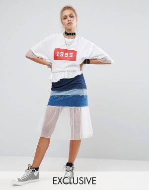 Джинсовая юбка со вставками в винтажном стиле Milk It. Цвет: синий