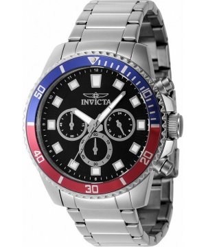 Invicta Pro Diver Chronograph Кварцевые мужские часы из нержавеющей стали с черным циферблатом 46053