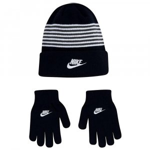 Детский набор: шапка и перчатки Striped Beanie & Gloves Set Nike. Цвет: черно-белый